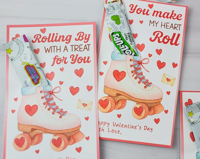 Roller Skate Valentine Cards: Fun Kids Classroom Exchange Set