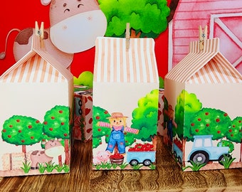 Farm Theme MILK Box, Favor Boxes, party Decorations,  Farm Birthday Party Decoration, Birthday Farm Theme