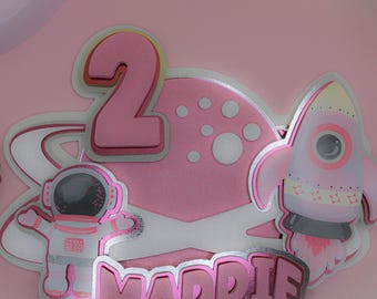 Personalized Space Cake Topper: Astronaut Birthday Party Decor