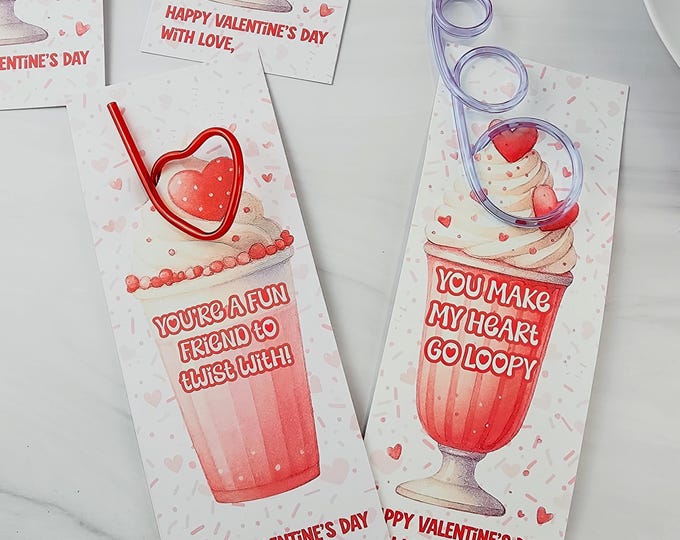 Crazy Straw Valentine Cards – Printable Classroom  Party Favors (Digital Download)