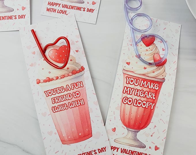 Crazy Straw Valentine Cards – Printable Classroom  Party Favors (Digital Download)