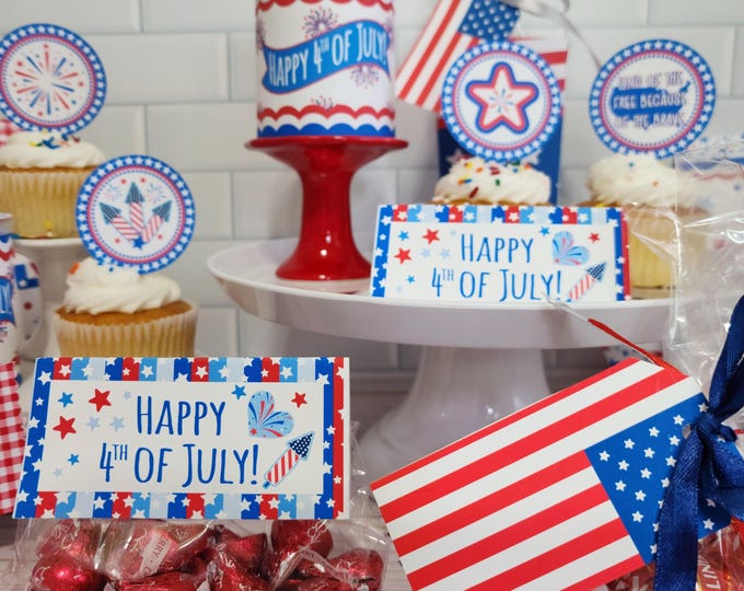 4th July Independence Day/Kit Table Decor Instant Digital Party for Every Occasion/Chip Bags/Pringles/Hershey Wraps/Tags/Cupcake Toppers