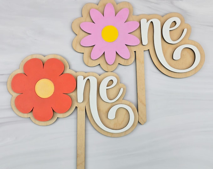 Floral Wooden Cake Topper/First Birthday/Layered Baltic Birch/Pastel Flower/Smash Cake Decoration