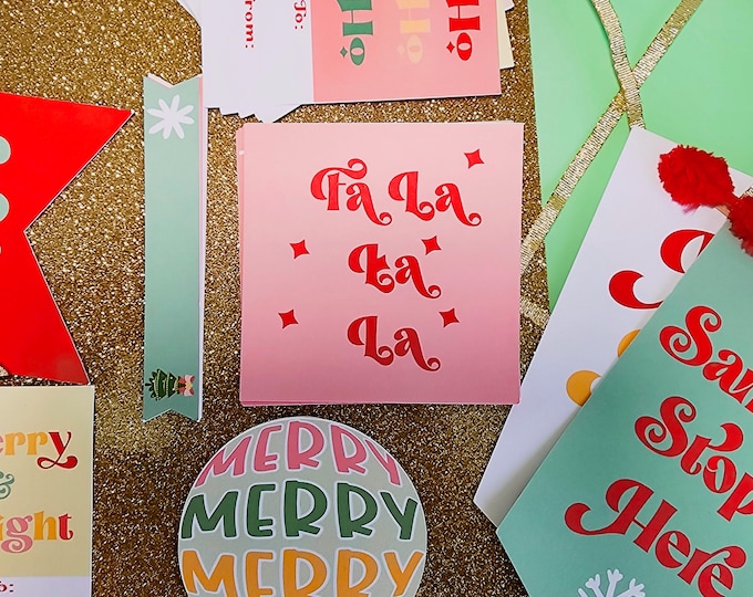 Christmas Gift Tags, Printable Christmas/Christmas Pennant Flags/ Baskets/Merry & Bright/Banner Flag Photo Prop Christmas Decor