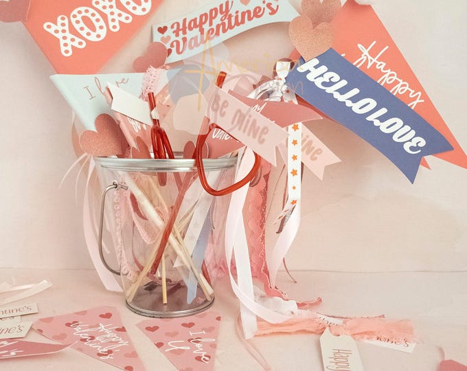 Valentine's Day Pennant Flags: 54 Printable Designs (PDF)