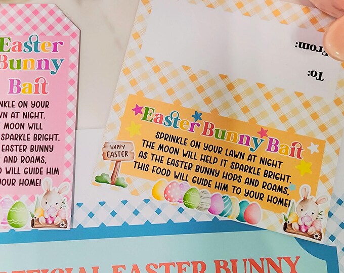 Easter Editable YELLOW PACK Bait Bag Topper and Tag Printable/Party Decor/Letter from Easter Bunny, Easter Certificate and Coloring Placemat