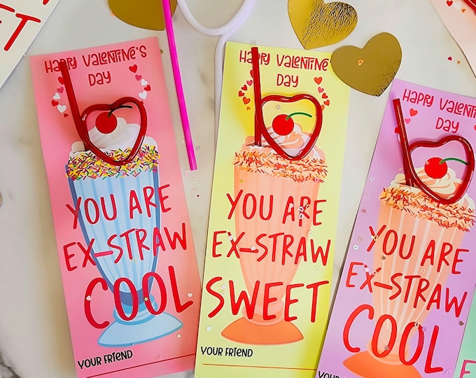 Crazy Straw Valentine Cards: Printable Classroom Party Favors (Digital Download)