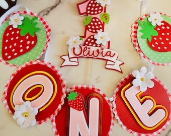 Strawberry Banner/Party Decorations/Happy Birthday/ONE Banner/Strawberry Theme/Birthday Banner/customizable/