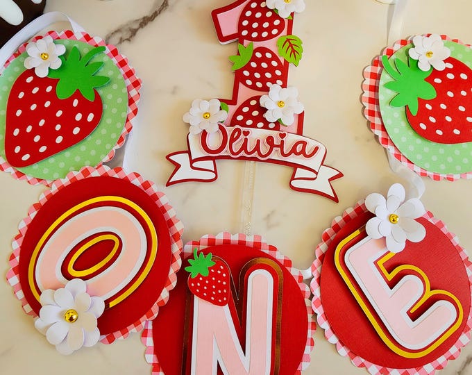 Strawberry Banner/Party Decorations/Happy Birthday/ONE Banner/Strawberry Theme/Birthday Banner/customizable/