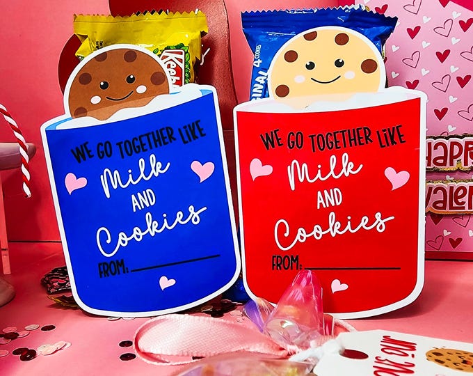 VALENTINE Sweet Cookies and Milk /Party Decor/Printable Tags  VALENTINE/Valentine's Day Tags For Chips cookies, kids school Valentine