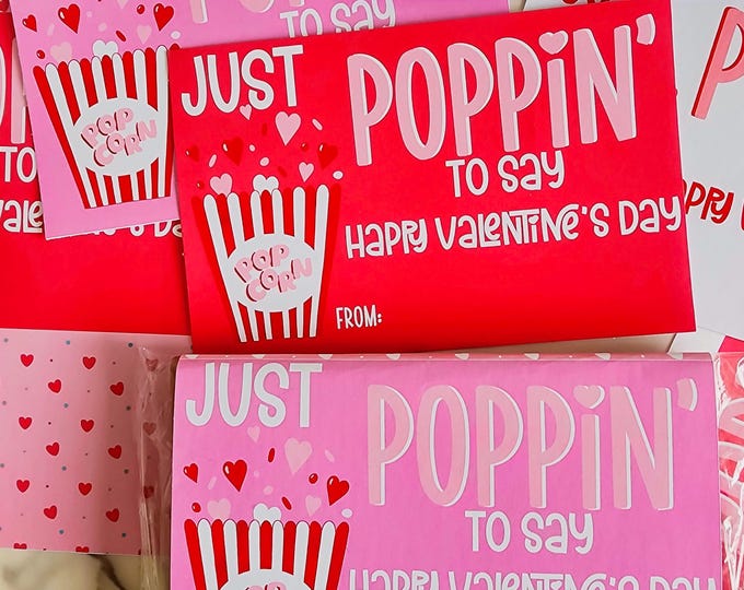 Valentine's Day Popcorn Wrapper: Printable Classroom Favor (Digital Download)