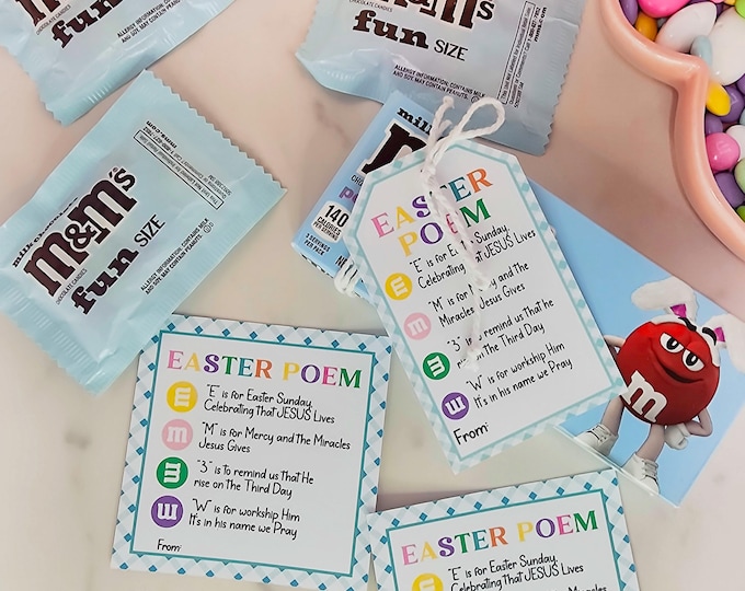 Easter M&M Gift Tag/Christian Easter Poem Printable PDF/Easter Story Snack/Party Decor/Religious Easter Tags/Easter Story Bible