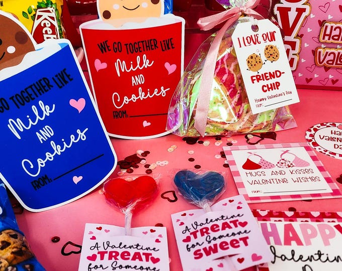 VALENTINE Gift Tags/Party Decor/Bundle Printable/Valentine's Day Tags, For Chips, cookies, Lollypops,  kids valentine, school valentine