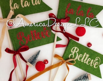 Christmas Felt Pennant Flags, Christmas photo props, Christmas Wand, Kids play, 8 Pennants