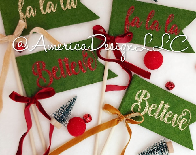 Christmas Felt Pennant Flags, Christmas photo props, Christmas Wand, Kids play, 8 Pennants