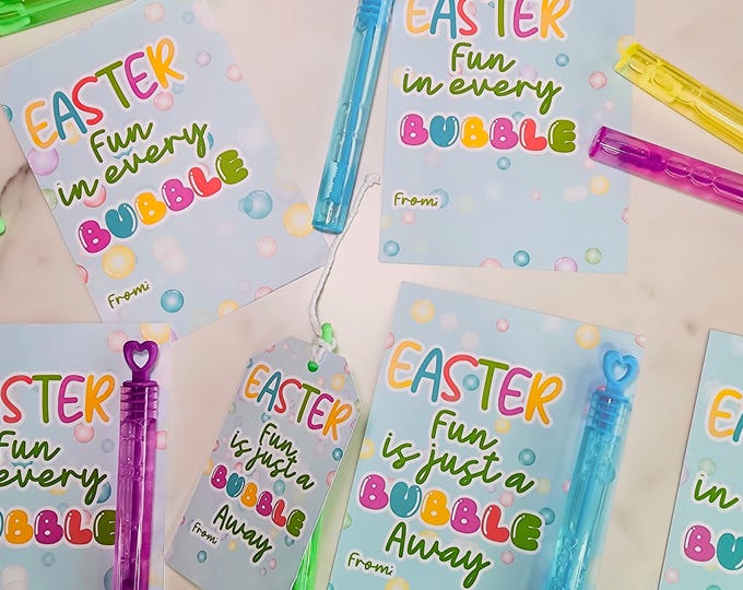 Easter Bubble Favor Tags: Kids Classroom Gifts (Digital Download) PDF Format