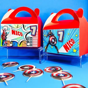 Super Hero Gable Favor Boxes: Birthday Party Decorations