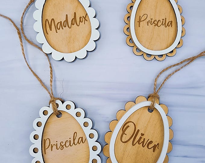 Wooden Easter Egg Tags - Personalized Kids Basket Charms