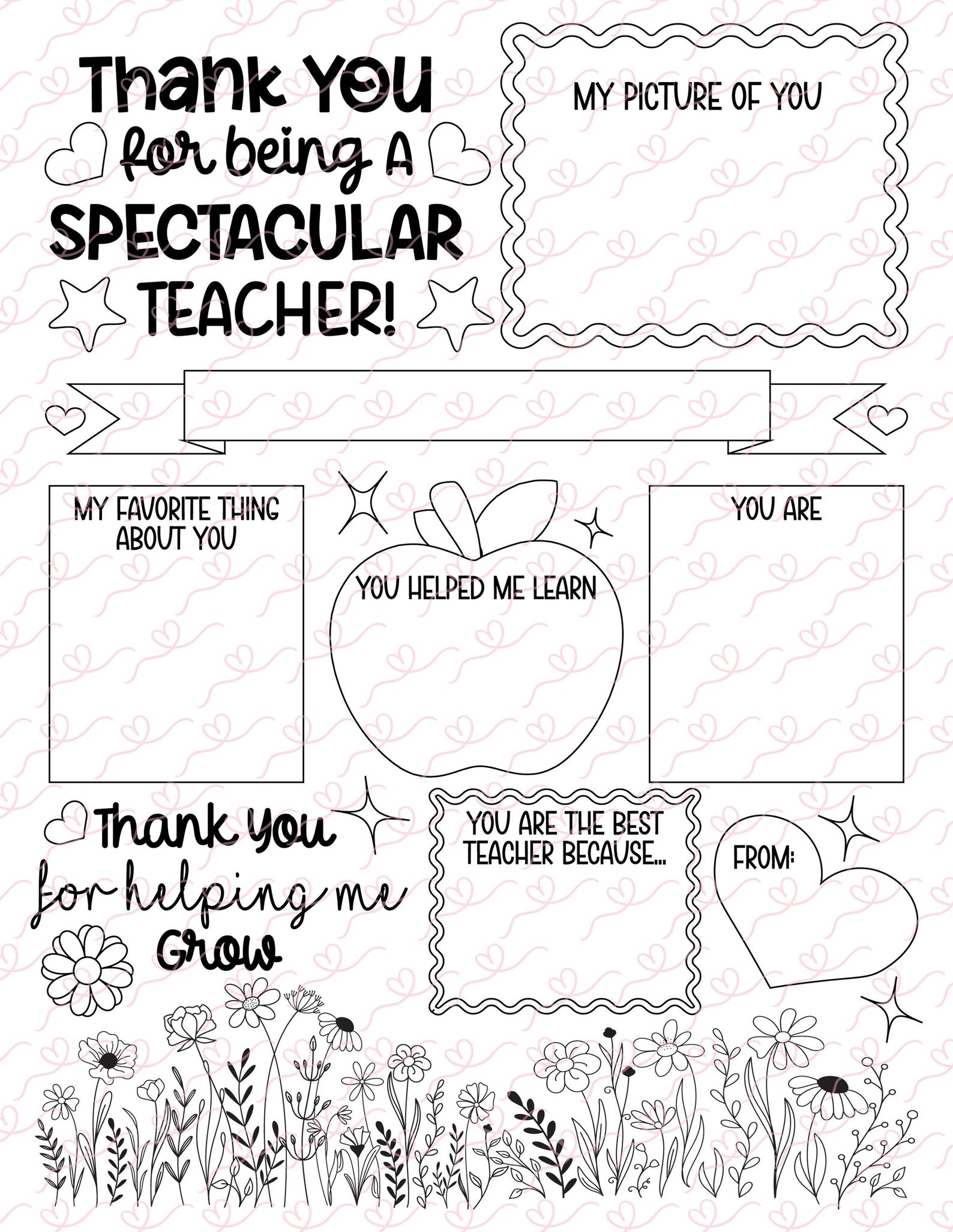 Teacher Appreciation Coloring Letter: Printable Thank You Card (PDF) - Etsy