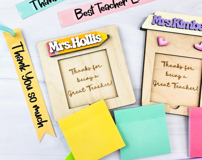 Sticky Notes Holder Personalized Teachers Appreciation Day, Baltic Birch Wood   Teacher Gift  Office Decor