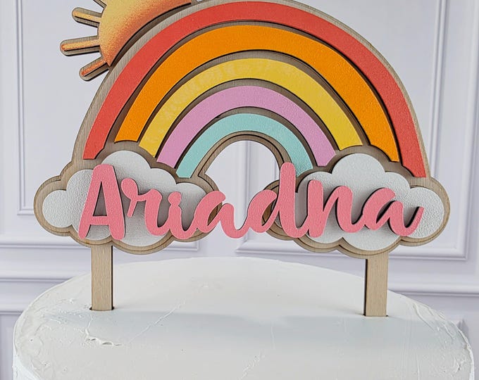 Layered Wooden Rainbow Cake Topper –  Sun Clouds – First Birthday Smash Cake Decoration