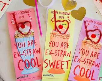 VALENTINE Crazy Straw Valentine Printable Classroom/PARTY DECOR/Card Non-Candy Valentine's day treat/ Kids Valentine Gifts/Instant Download