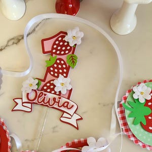 Strawberry First Birthday Cake Topper: Berry Party Decor