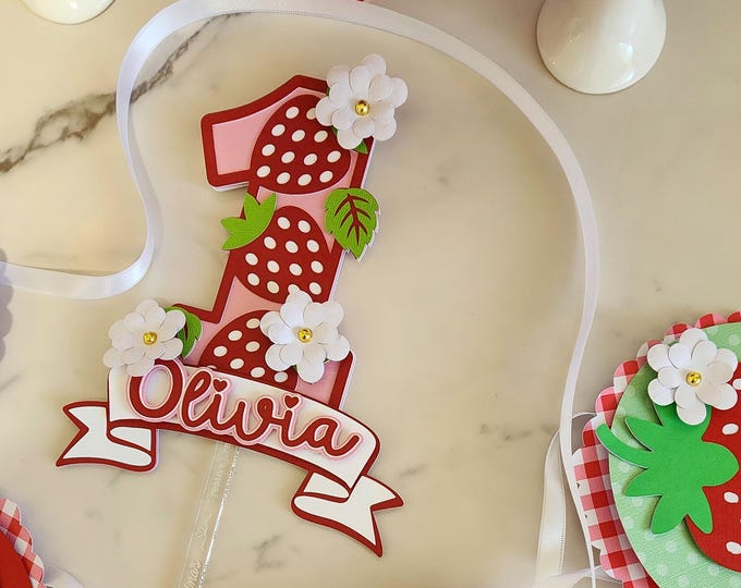 First Birthday Strawberry Cake Topper/Strawberry party decor/Berry Theme Decor/Strawberry Birthday Cake Topper