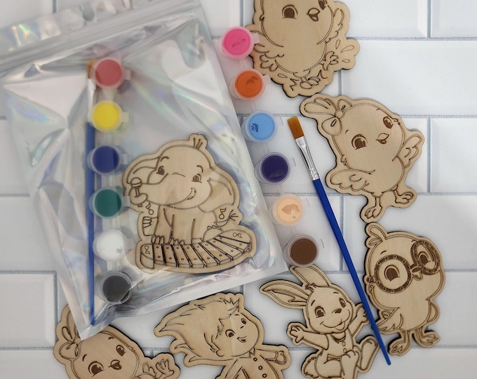 CANTICOS Paint Your Own Party Favors/Party Decor/Set of 6 Basswood Kit with Paints and Brush/Customizable Party Favors/Canticos Activities
