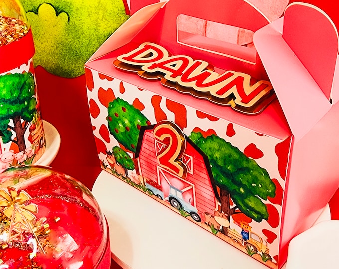 FARM Theme Gable Box, Favor Boxes, Party Decorations,  Birthday Farm Party Decoration, Farm Birthday Theme