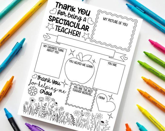 Teacher Appreciation Coloring Letter: Printable Thank You Card (PDF)