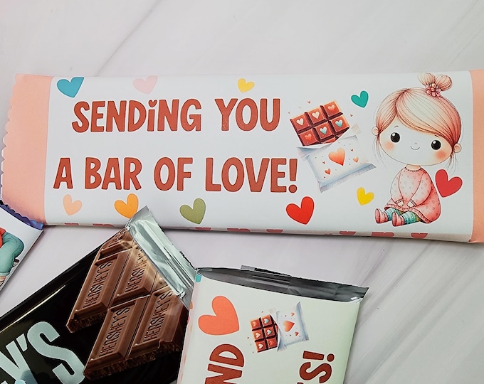 Girls Valentine Hershey Bar Wrapper Set – Printable – 2 Designs – Instant Download Party Favors
