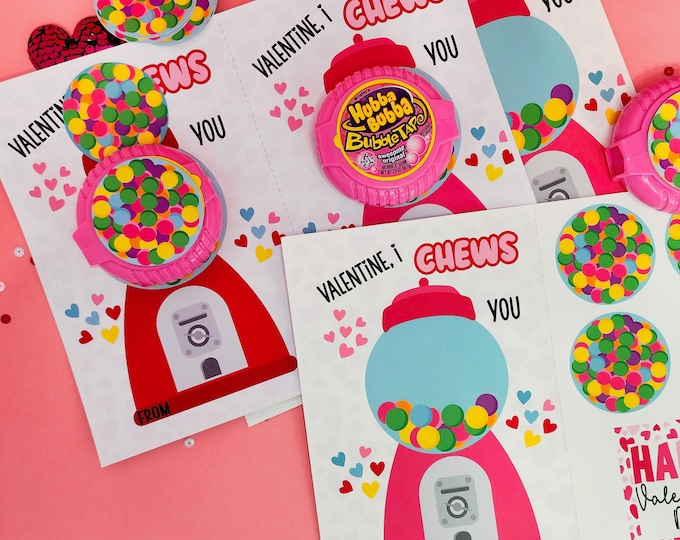 Gumball Machine Valentines, Bubble Gum  Tape, Valentine's Day Printable PDF INSTANT DOWNLOAD Party Favor Classroom Exchange Small Gift