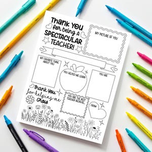 Carta de agradecimiento para la Semana de Agradecimiento al Maestro (imprimible), carta de agradecimiento para colorear, archivo PDF, descarga instantánea, fácil de imprimir en casa