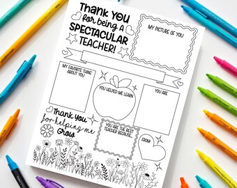 Teacher Appreciation Week Letter  Printable, Teacher Coloring Thank You Letter,  PDF file, Instant Download, Easy to print at home