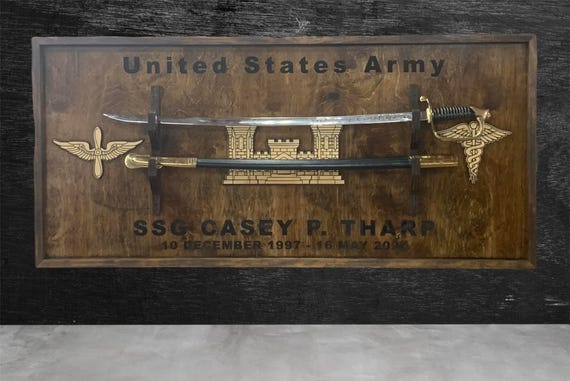 Custom Sword Holder: Military Sword Wall Display, Personalized Wood