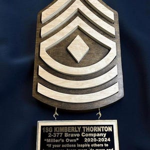 First Sergeant Hanging Wall Plaque 1SG Wood Cutout with Inscription Plate Gift