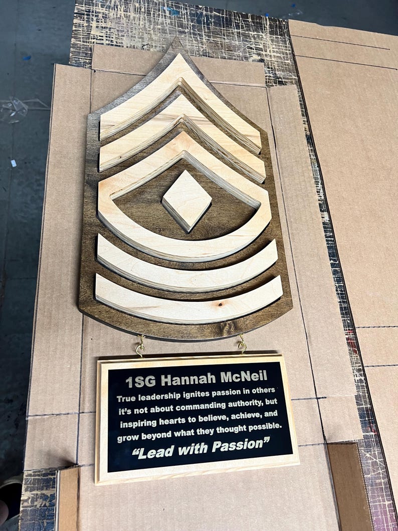 First Sergeant Hanging Wall Plaque 1SG Wood Cutout With Inscription ...