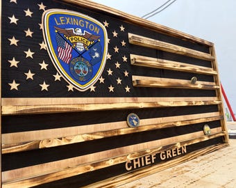 Custom Engraved American Flag Police Challenge Coin Holder