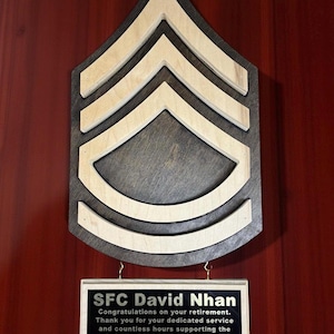 SFC sergeant first class rank cutout hanging wall plaque PCS / Retirement / Promotion gift