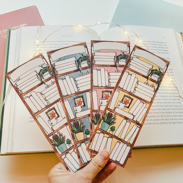 Bookshelf Bookmark | Reading Log Bookmark | 4 Colors | Reading Tracker | Printed on Cardstock Paper