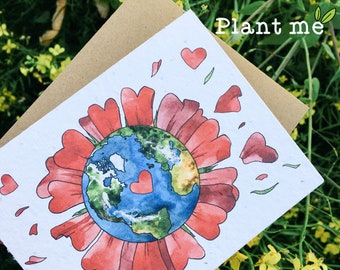 Plane Me! Earth Flower, Plantable greeting card, Earth Day