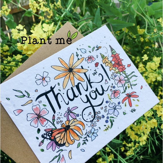 Plant Me Thank You Card Wildflower Embedded Plantable Etsy