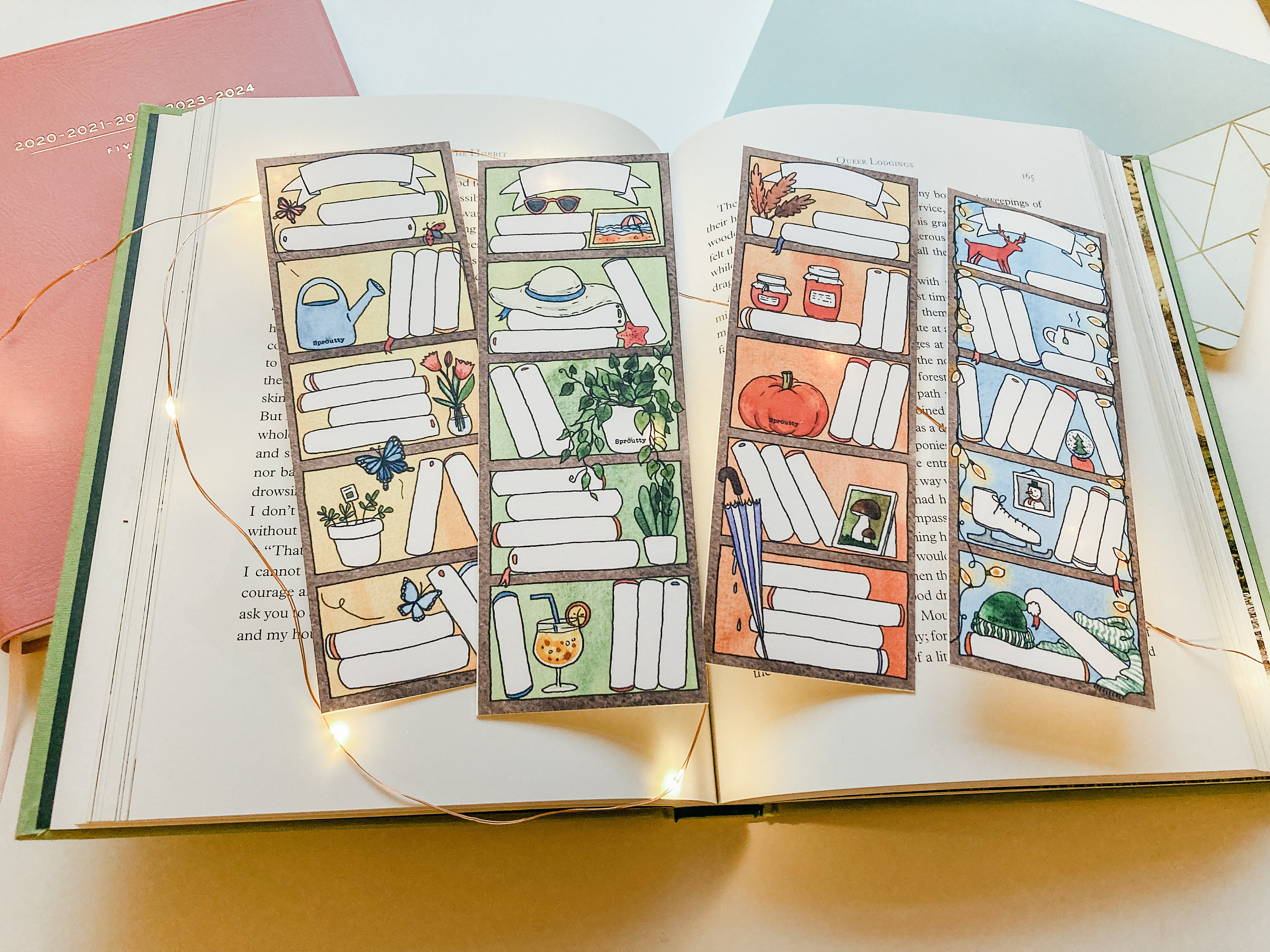 Bookshelf Bookmark | Reading Log Bookmark | 4 Colors/Seasonal Designs | Reading Tracker | Printed on Cardstock Paper