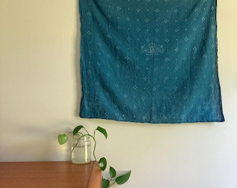 BLOCK PRINT Hand-Dyed Indigo Cloth – Clay Resist Textile, Artisan Cotton Kitchen Towel, Bandana, Functional Art