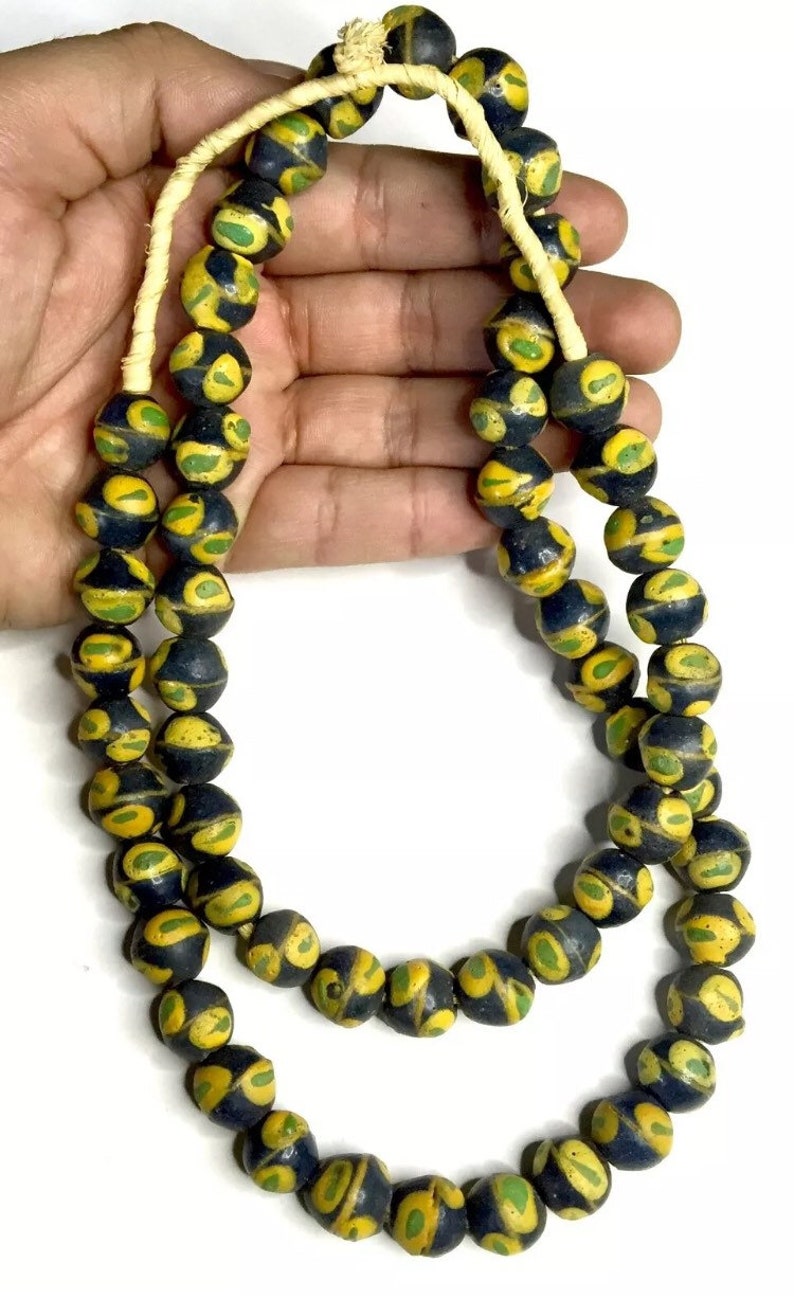 Strand Handmade African Krobo King Pattern Powder Glass Beads Ghana Africa