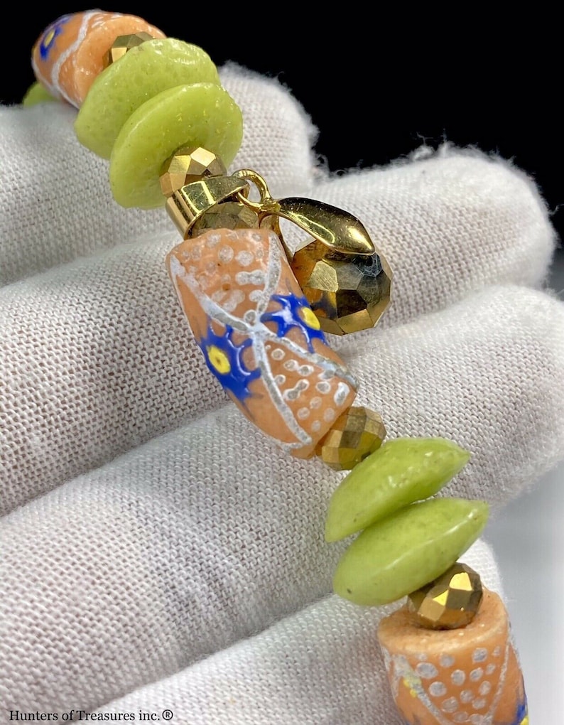 Handmade 18K GP African Krobo Powder Glass Bracelet Bangle Tribal Africa