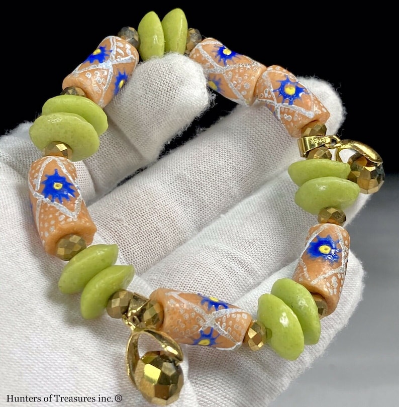 Handmade 18K GP African Krobo Powder Glass Bracelet Bangle Tribal Africa