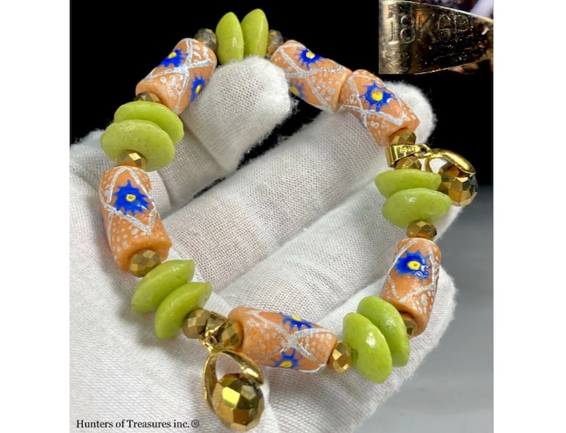 Handmade 18K GP African Krobo Powder Glass Bracelet Bangle Tribal Africa