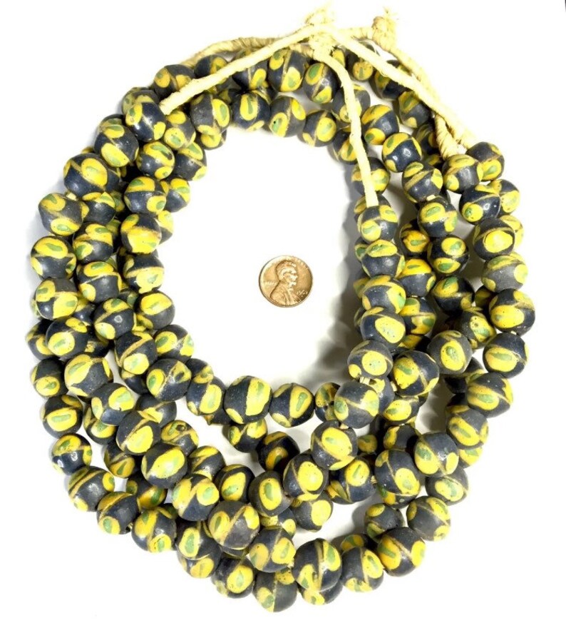 Strand Handmade African Krobo King Pattern Powder Glass Beads Ghana Africa